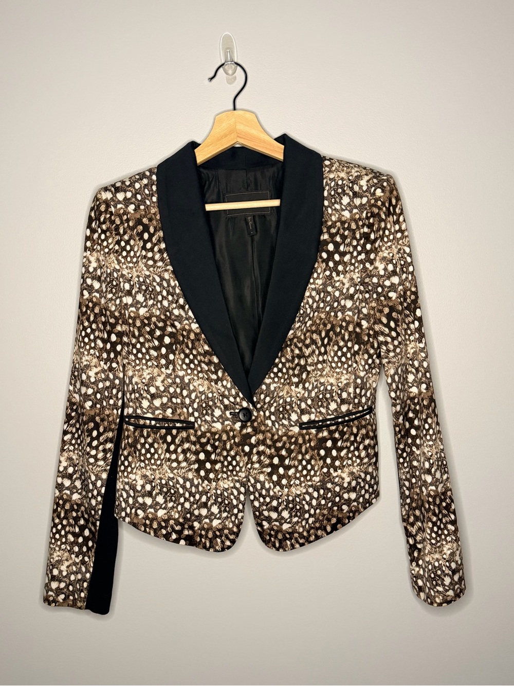 BCBGMaxazria Womens BOWIE Feather Patterned Tux Blazer Size  S